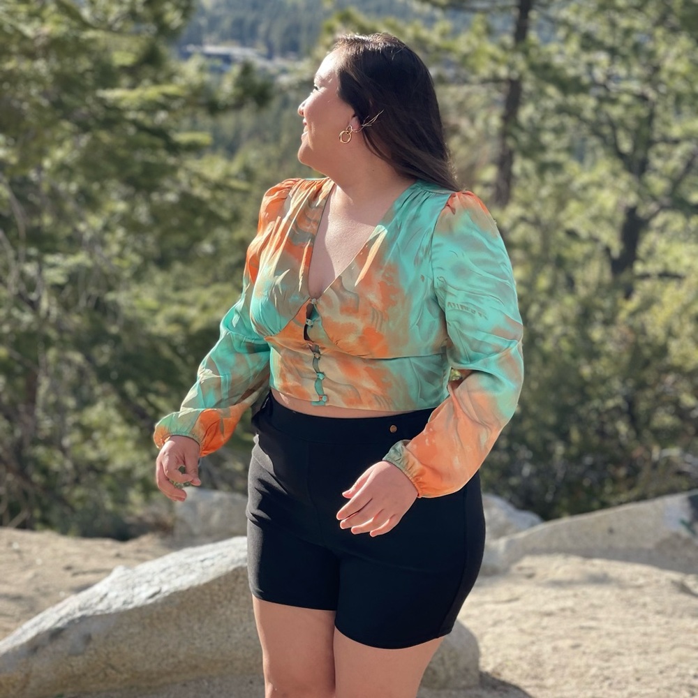 Vibrant Orange and Green Blouse